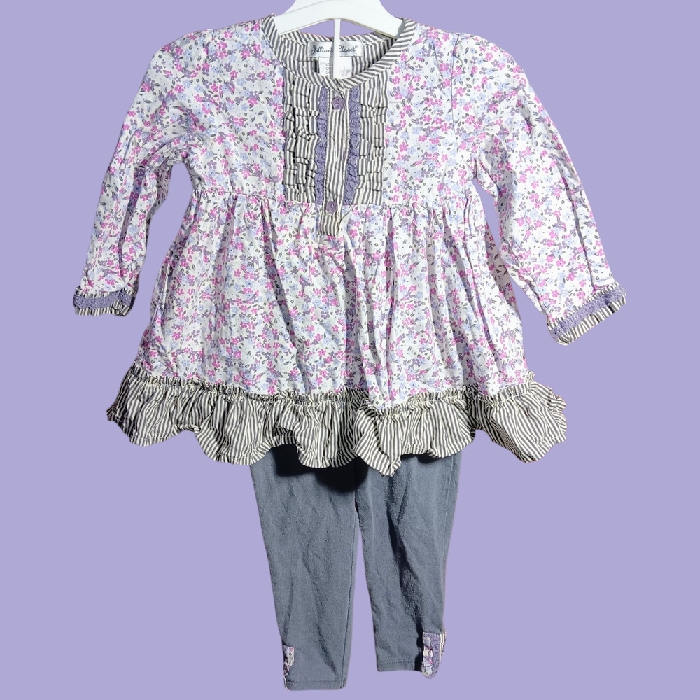 Jillian's Closet Pink, Purple, & Gray Flowers & Stripes Matching Set Size 18M